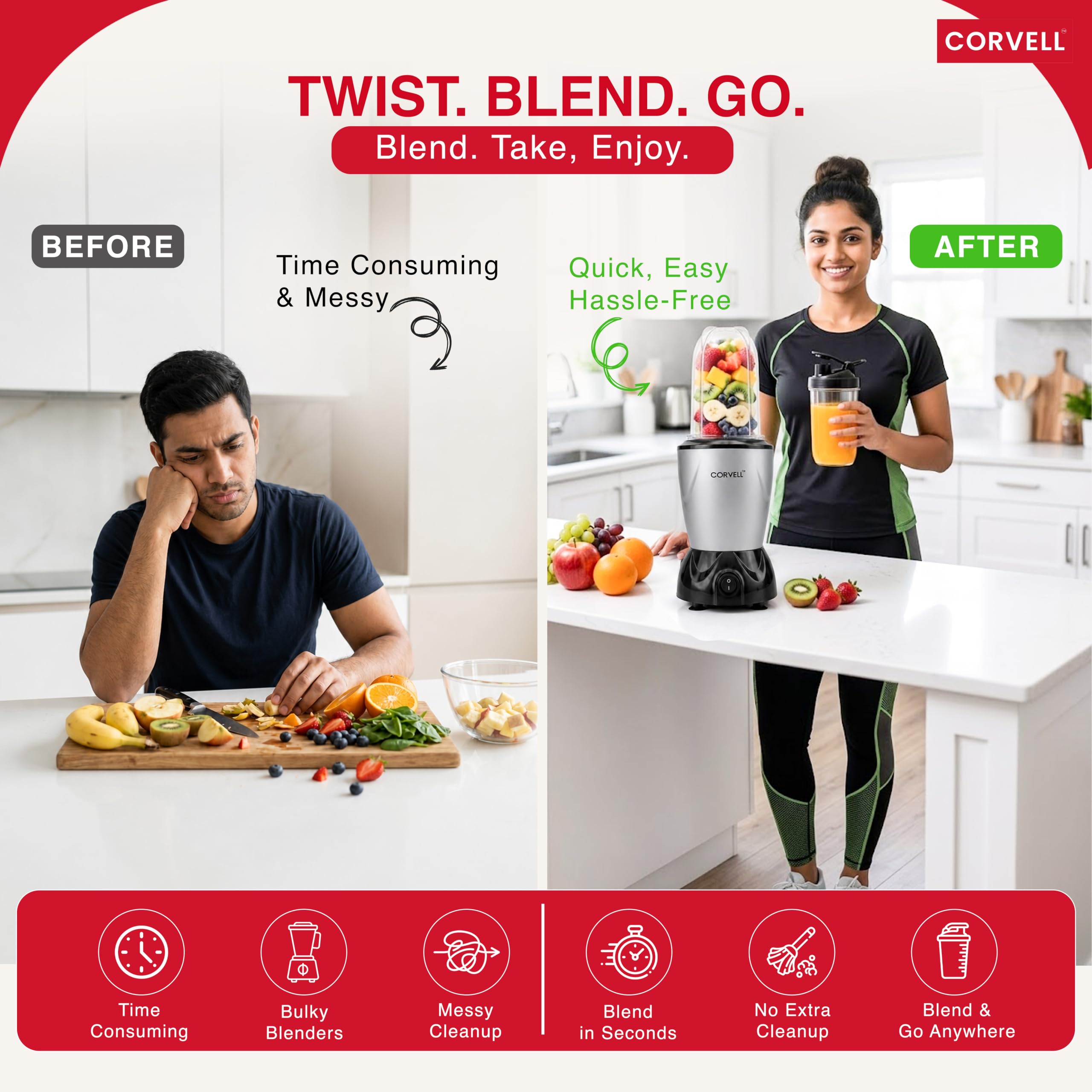 CORVELL Nutri Juicer Mixer Grinder - 500W -8 CORVELL Nutri Juicer Mixer Grinder - 500W -8