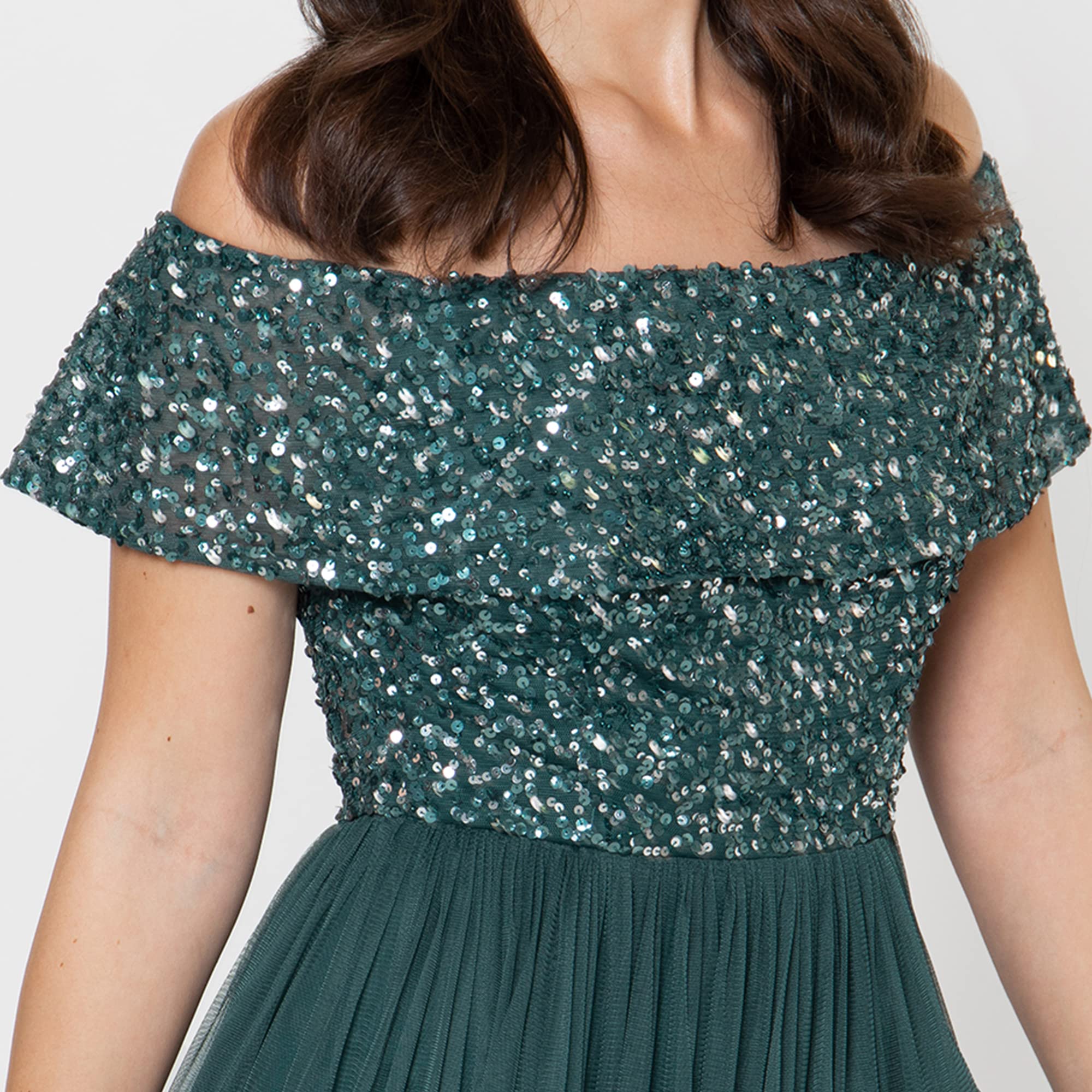 Maya Deluxe Maya Berry Bardot Embellished Maxi Dress Vestido de Dama de Honor Mujer