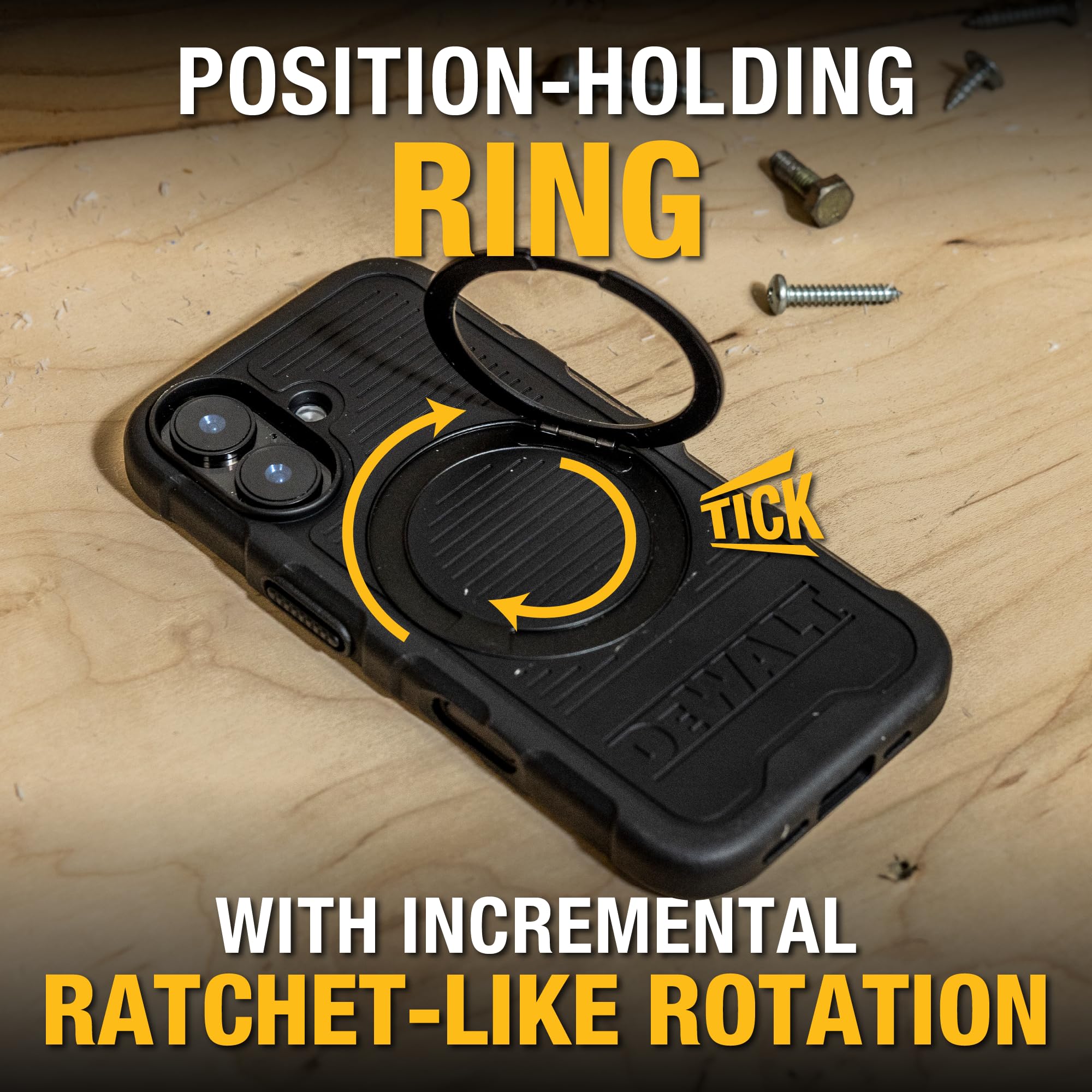 DEWALT Anello magnetico girevole a 360° per iPhone 16 Pro Max, resistente protezione contro le cadute adatta per MagSafe con supporto e anello supporto, nanobolle antiurto per iPhone 16 Pro Max,