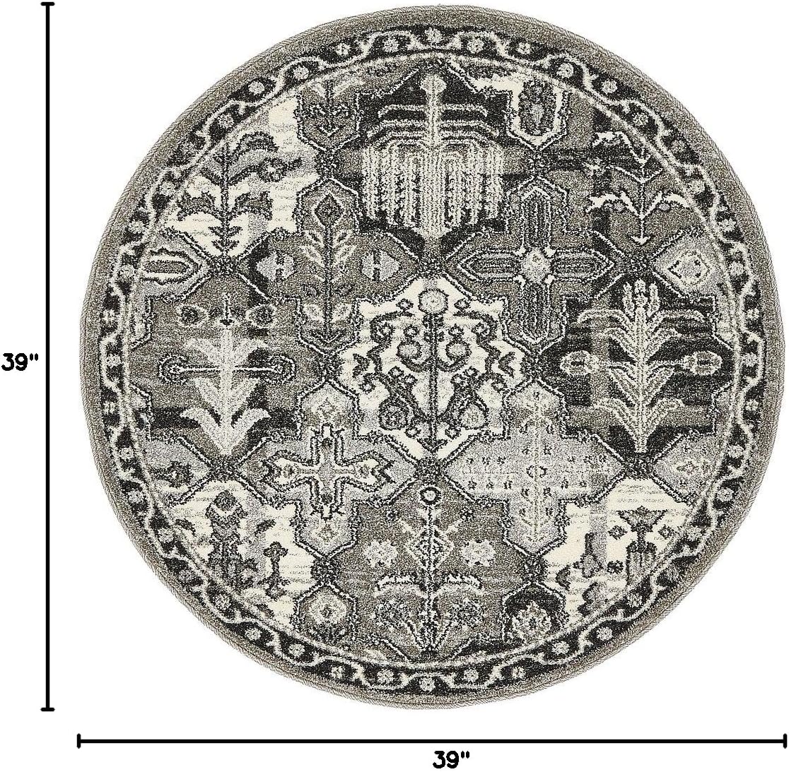 Unique Loom La Jolla Collection Patchwork, Vintage, Farmhouse, Contemporary Area Rug (3' 3 x 3' 3 Round, Ivory/Gray)