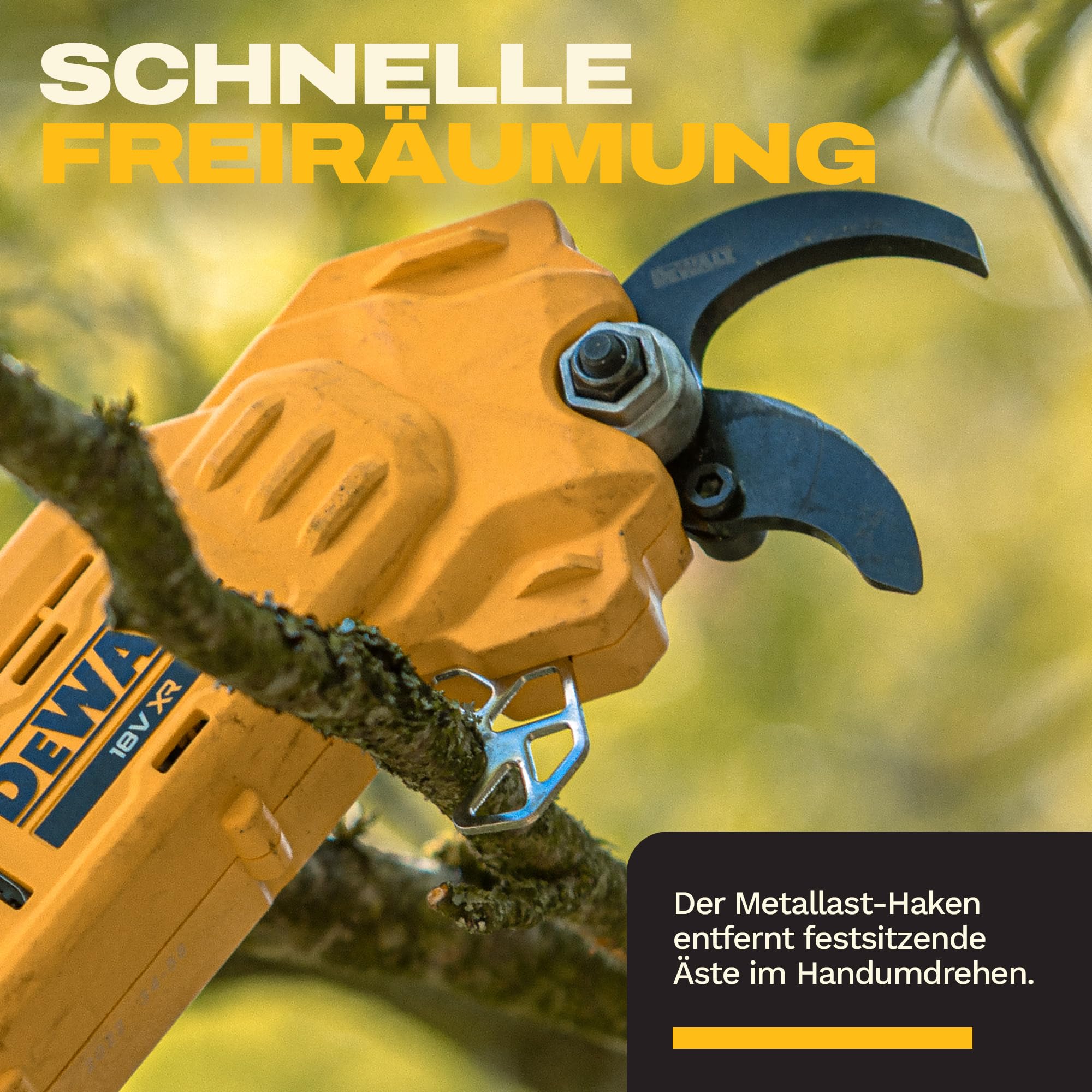 DEWALT 18V XR Professioneller Hochentaster; Leistungsstarkes, präzises Schneiden für hohe Äste, Nur Gerät, DCMPP569N-XJ