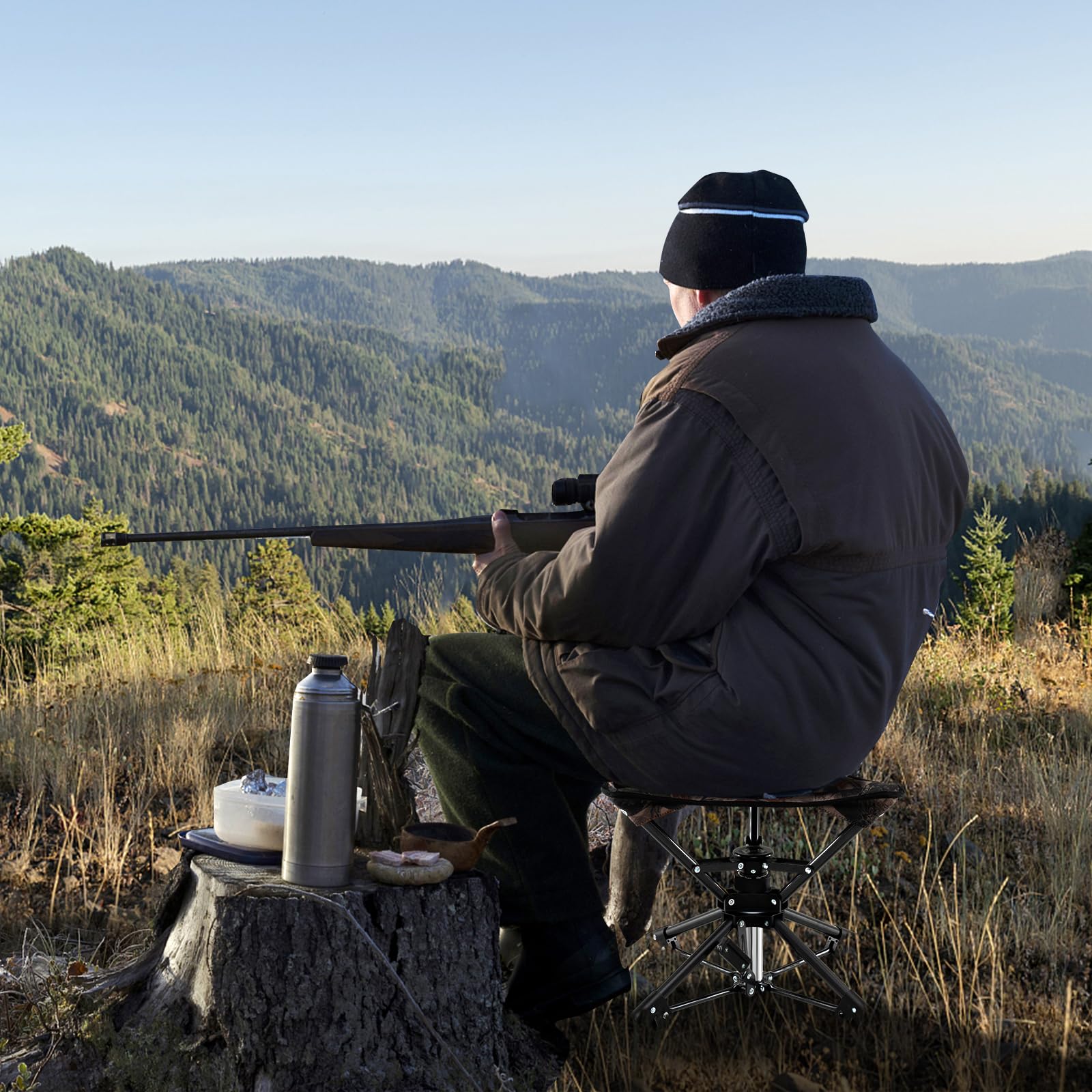 COSTWAY Klapphocker faltbar, 360° drehbarer Campinghocker, Falthocker mit Anti-Sink-Füßen & Tragetasche, tragbarer Camping Hocker bis 150 kg belastbar, Angelhocker für Camping, Jagen, Angeln (Tarnung)