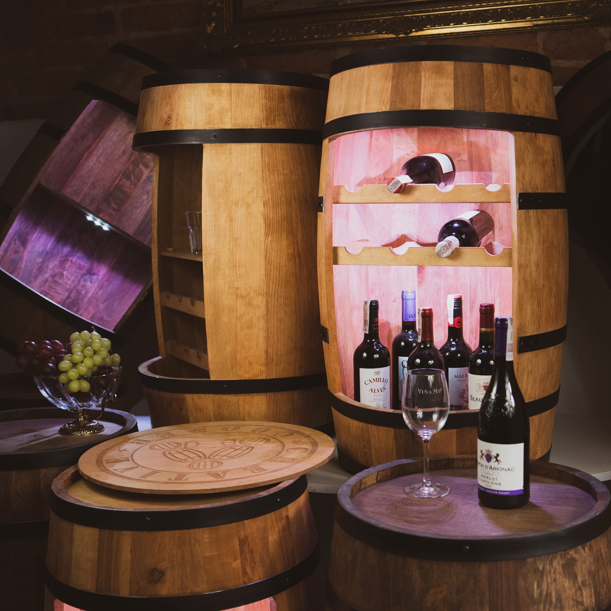 Scaffale per vino in legno – Mini bar – Armadietto per vino uomo e donna – Armadietto da bar con luci a LED – 80 cm di altezza – decorazione retrò scaffale per bar di casa mobili in legno di rovere