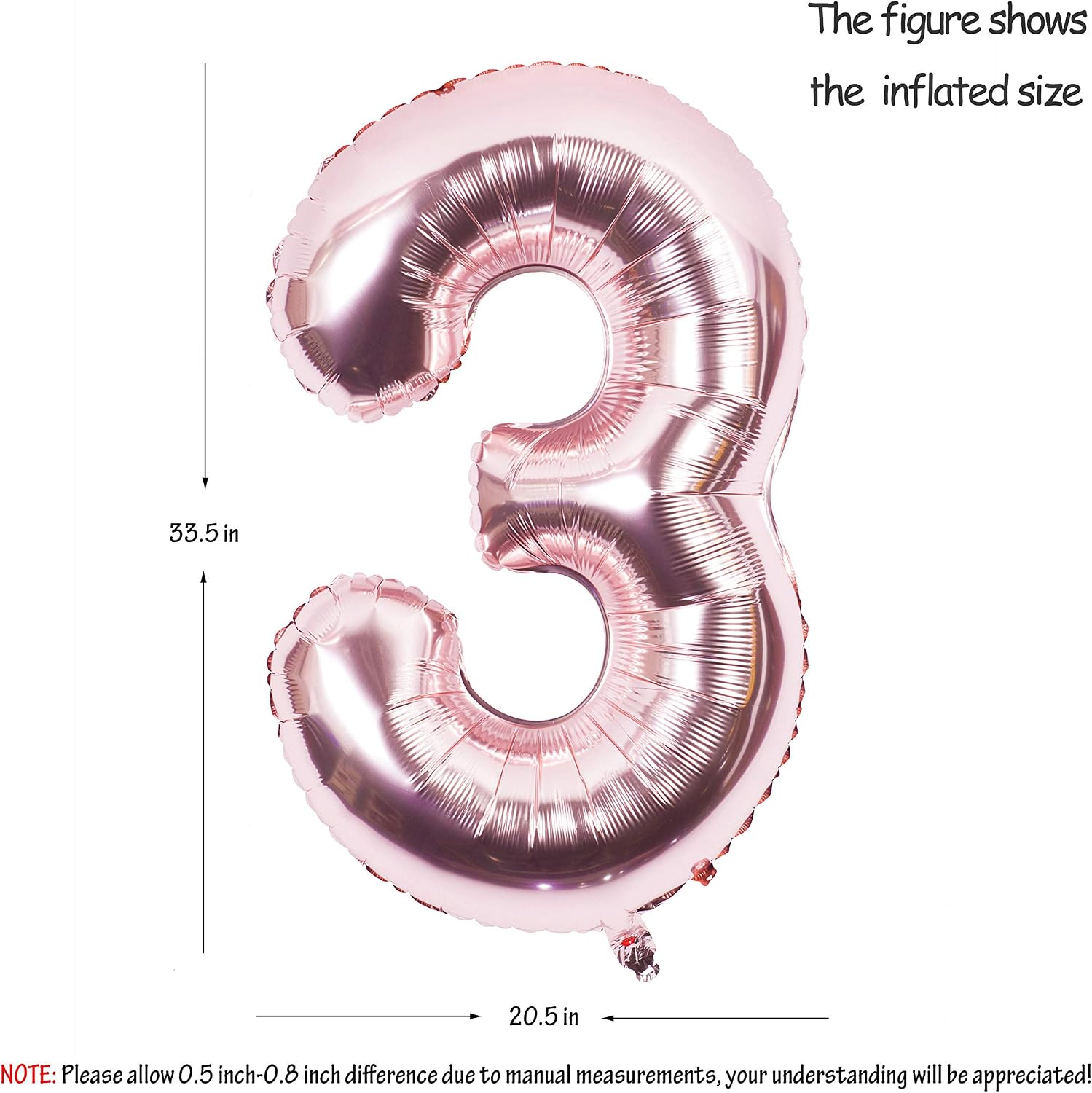 Rose Gold 3 Balloon 40 Inch Giant Helium Foil Number 0 to 9 Rose Gold Balloon Birthday Wedding Party Digital Decorations Number 3 - Image 3