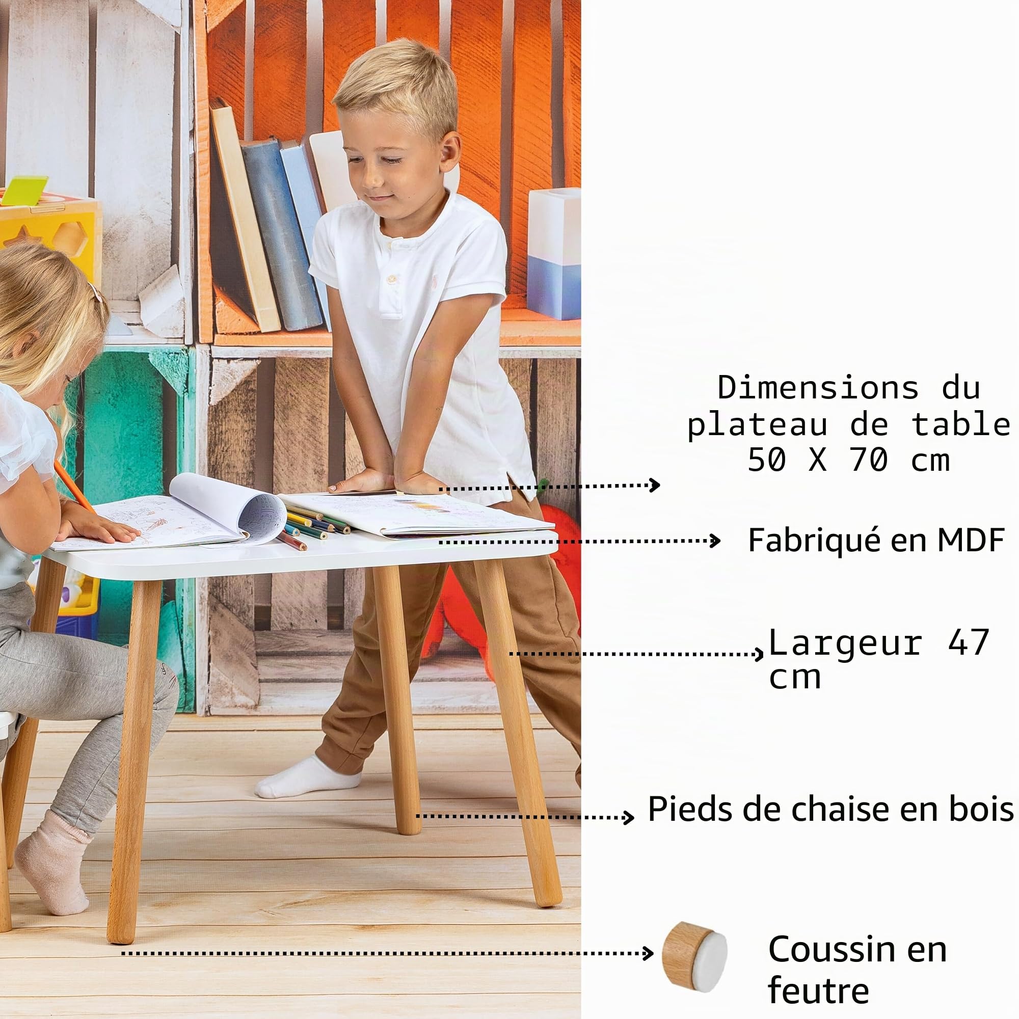 Table pour enfant, en bois, blanche, pour chambre d'enfant, 50 x 70 x 46 cm, cadeau pour enfants de 3 à 7 ans, meuble à monter soi-même