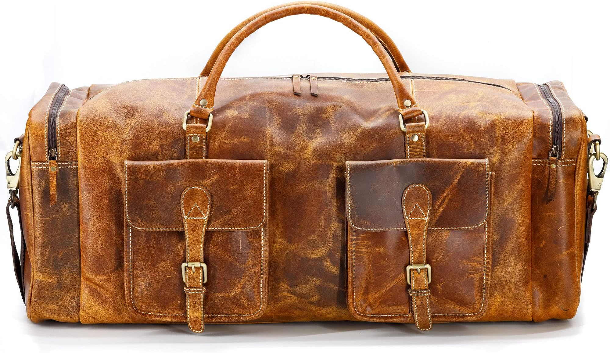 Komal's Passion LeatherLeather 24 inch Duffel Bag Travel Sports Overnight Weekend Leather Duffle Bag for Gym Sports Cabin Holdall bag