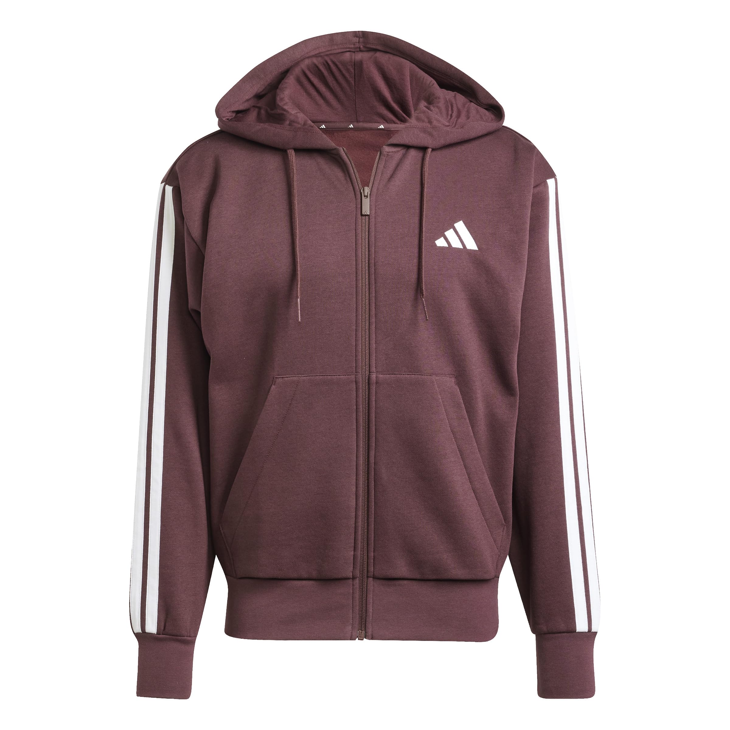 adidas Men's ESSENTIAL THREE STRIPES FLEECE ZIPPER HOODIE, aurora ruby/white, XS