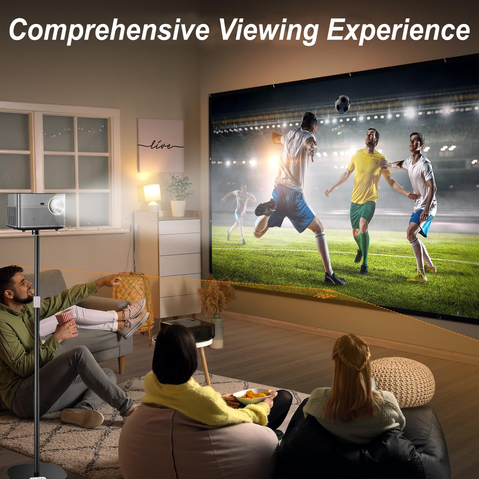 Support de vidéoprojecteur, pivotant à 360°, hauteur réglable de 85 à 130 cm, tige de support en métal épais, pied en métal stable, capacité de charge jusqu'à 5 kg, mini support de sol pour la maison
