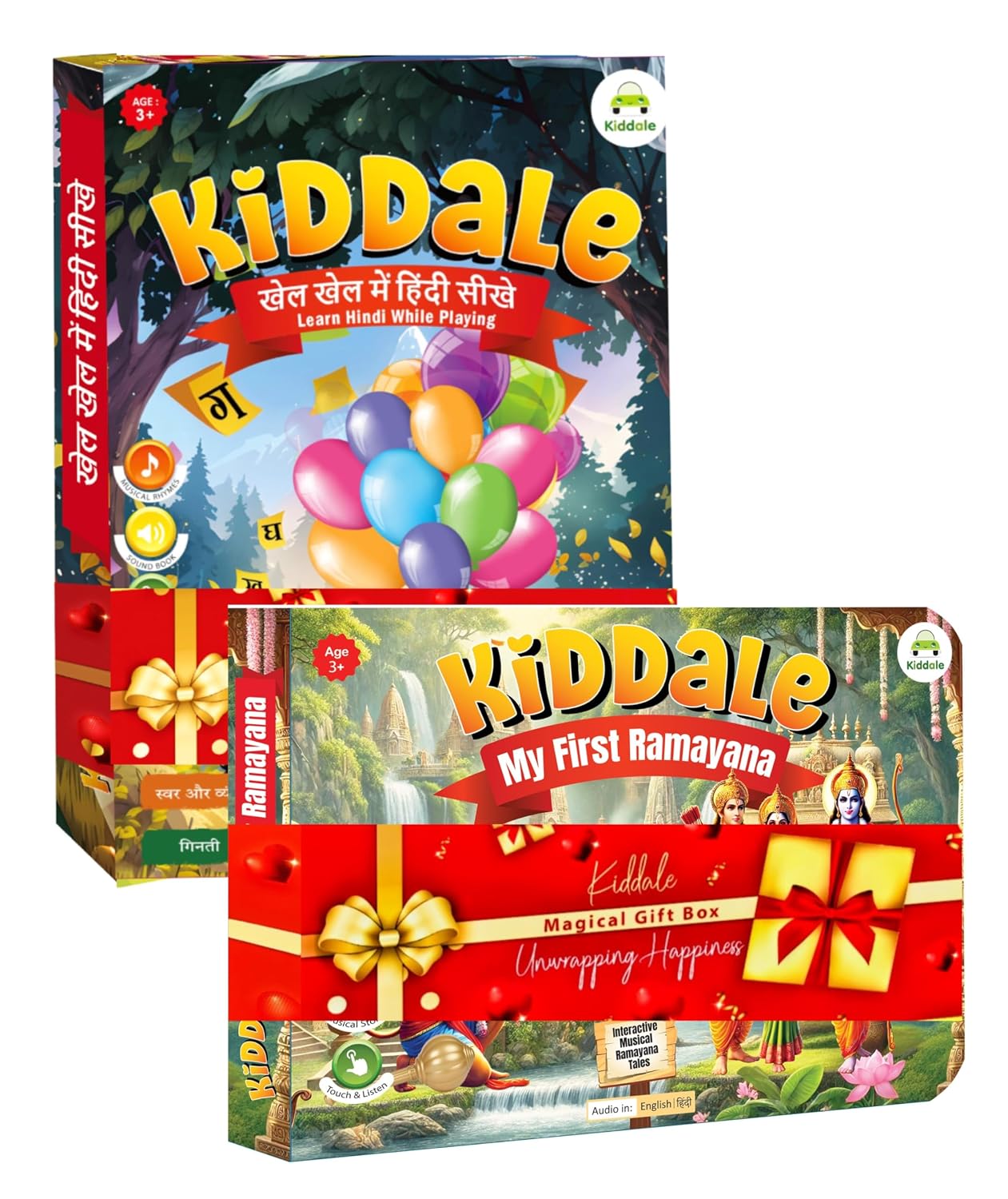 Kiddale Pack of 2 Sound Books – Khel Khel Mein Hindi Sikho (Varnamala) & My First Ramayana – Interactive Musical Books for Kids – Early Learning & Fun Education