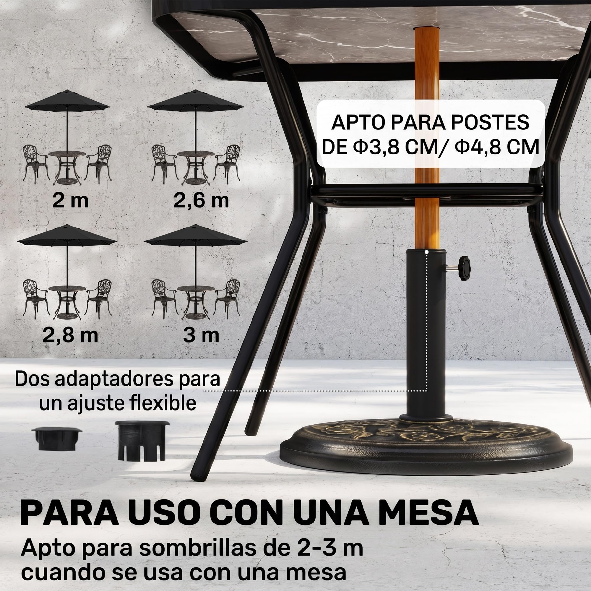 Outsunny Base para Sombrilla de Jardín de 9 kg Soporte de Parasol Redondo de Resina para Postes de 38mm/48mm Ø45,5x31 cm Bronce