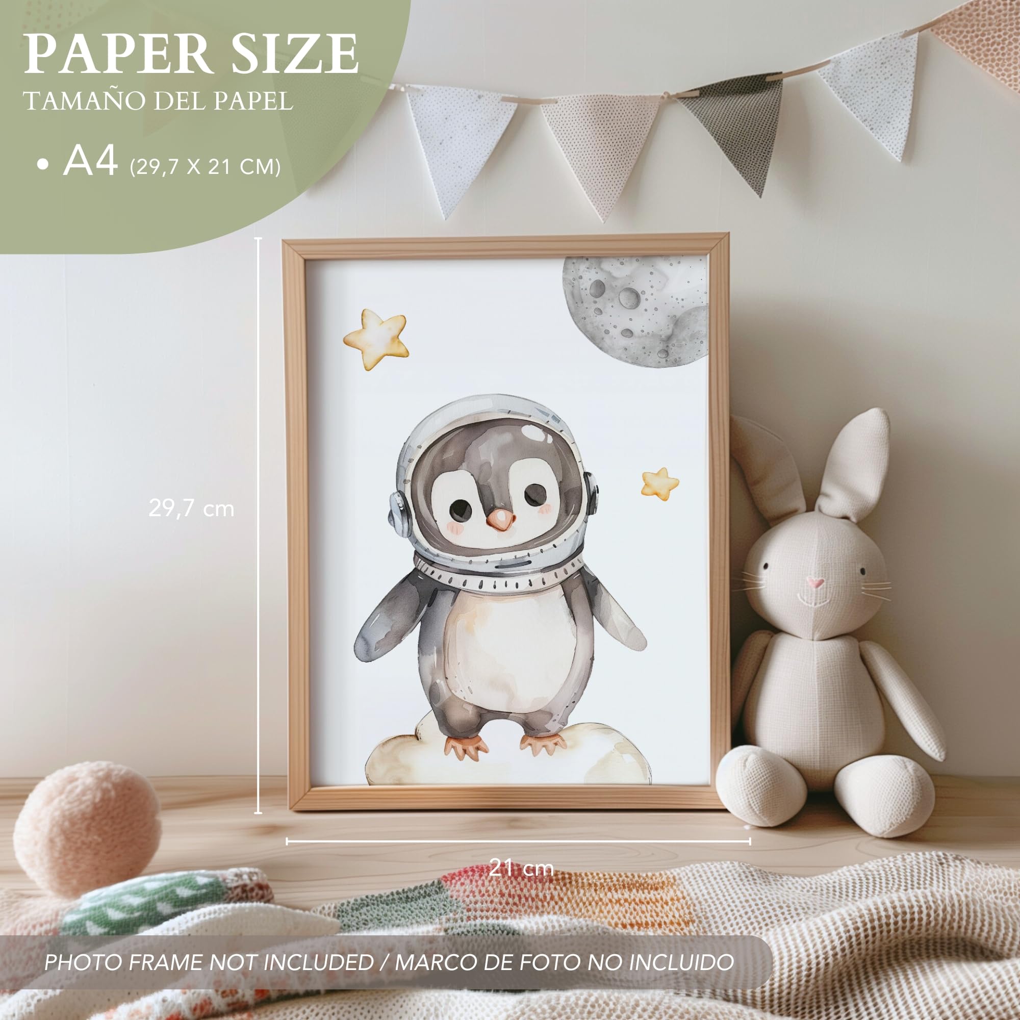 ayurvana Set of 6 Space Nursery Wall Art Prints, Unframed A4 Posters with Astronaut Animals, Rocket, Telescope and Planets - Image 3