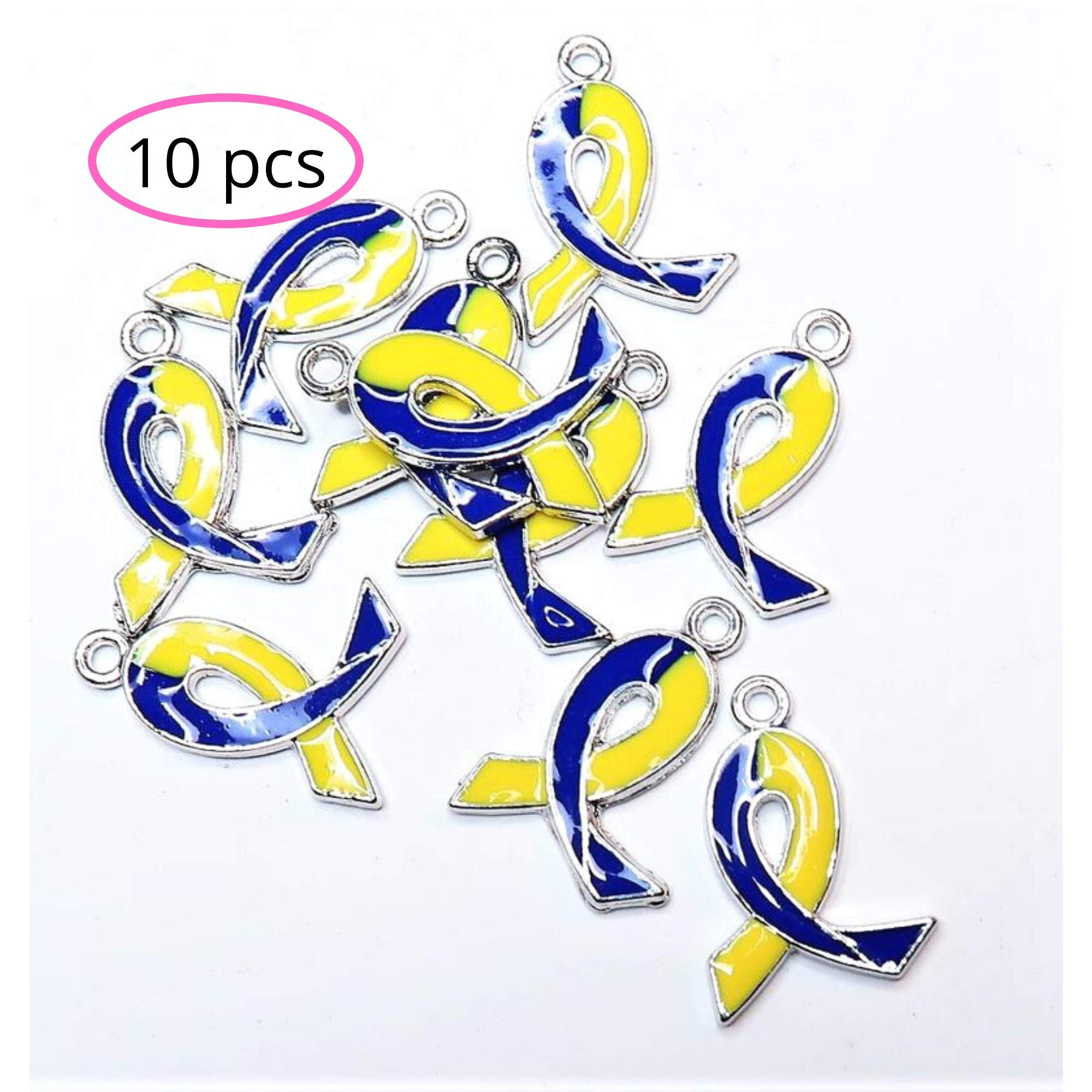 Down Syndrome Charms - Ribbon Charms For Jewelry Making - Awareness Ribbon Bulk 21 x 15mm pcs