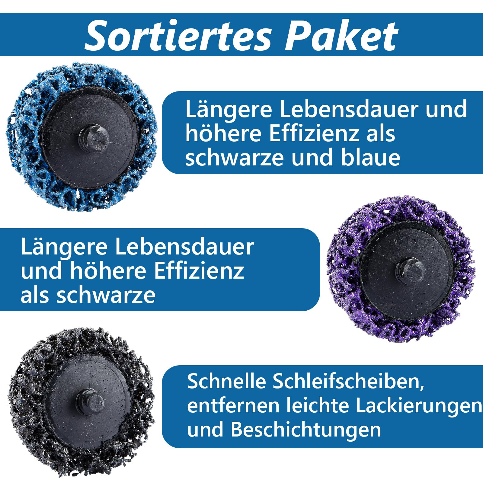 63 Pièces Disque Abrasif 50mm Kit Poncage Papier A Poncer, 60 Feuilles Noires Bleues Violettes, Tiges Ronde Hexagonale Plateau pour Accessoire Perceuse Métal Bois