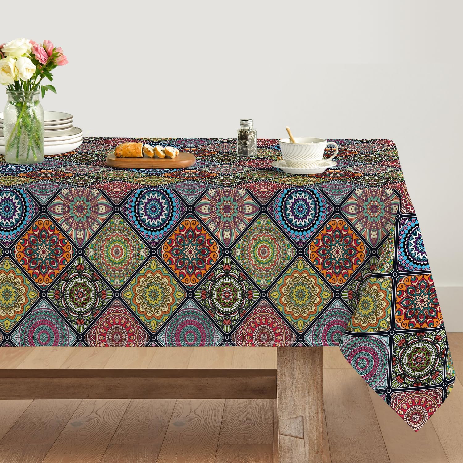 Artoid Mode Tovaglia Boho 140x110 Cm – Design Mandala Marocchino, Antimacchia, Lavabile, Per Cucina E Feste