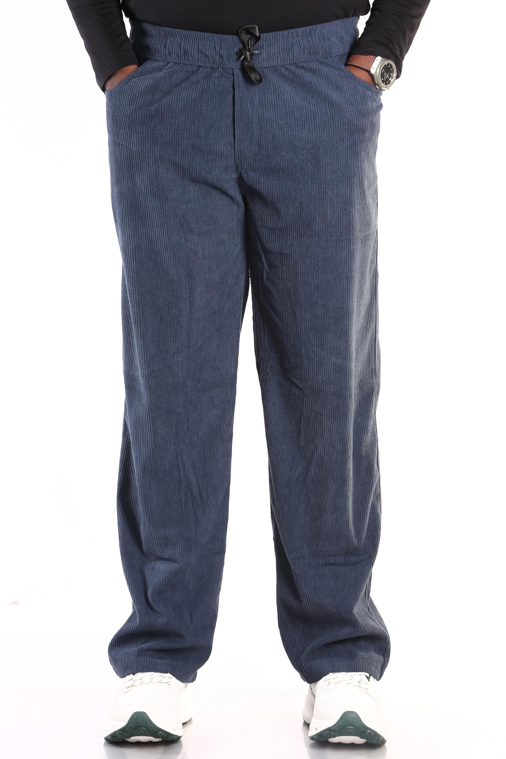 Men's Corduroy Casual Pants with Elastic Waistband, Comfortable Mid Rise Trousers with Side Pockets for Office, Travel, Outdoor, Gym-picture-40