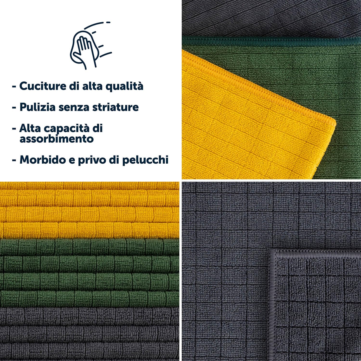 ELEXACLEAN Strofinacci da cucina in microfibra (68 x 42 cm, Set di 3, Blu) - Strofinacci moderni per tavolo - bar - cucina