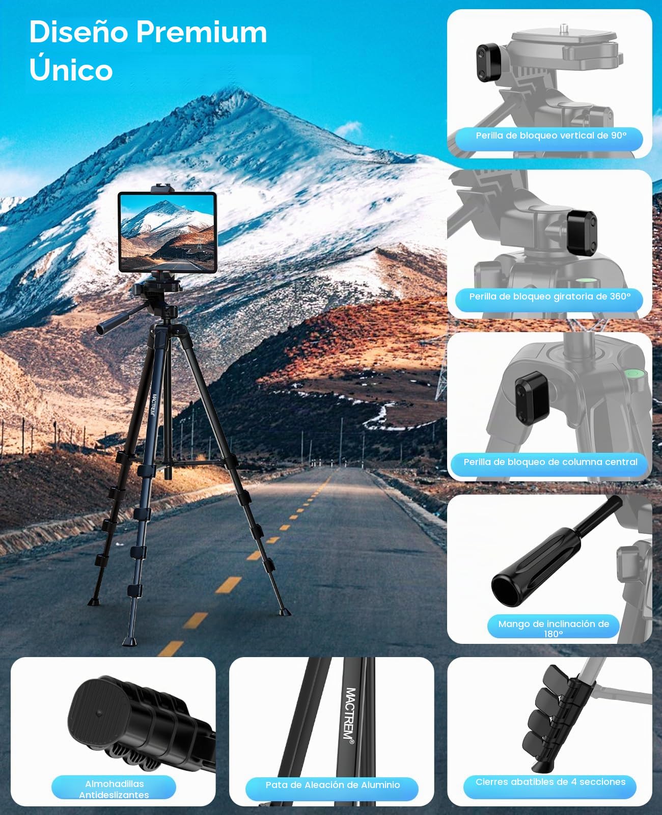 Trípode para iPad iPhone Cámara, 170cm Tripode Cámara de Movil con Remoto Bluetooth para Tableta Smartphone, Huawei, Samsung, GoPro, Nikon, Sony, DSLR