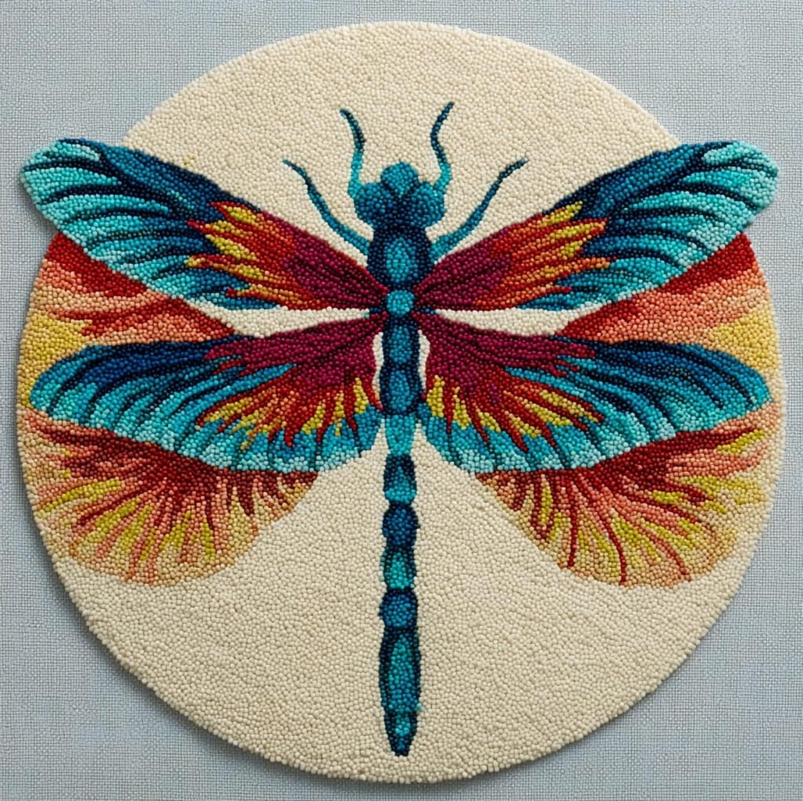 WallustrioaW Latch Hook Kits for Kids and Adults,Beautiful Dragonfly,DIY Latch Hook Rug Kit,Carpet Making Crochet Needlework Crafts for Home Decor,50x50cm