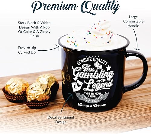 Miniatura 7 de Pavilion Gift Company - Gambling Legend - Taza de cerámica de 13 onzas, taza de café de doble cara, regalos de juego para hombres, 1 unidad, paquete