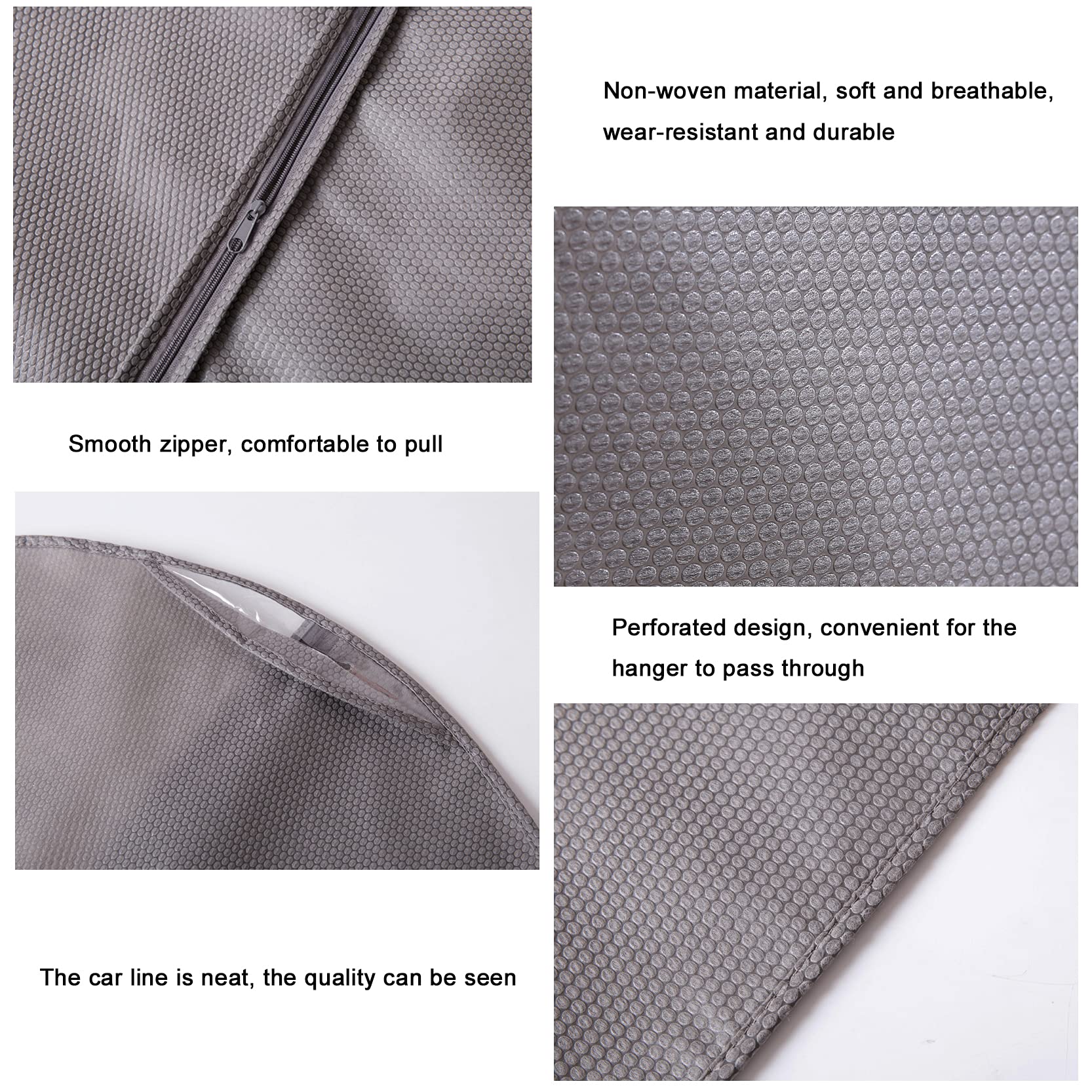 Sacca Porta Abiti, Confezione da 6 Borse Porta Abiti Lunghe, morbide e Traspiranti, in Tessuto Non, con Cerniera Finestra Trasparente, Grigio-L(60 x 135 cm)