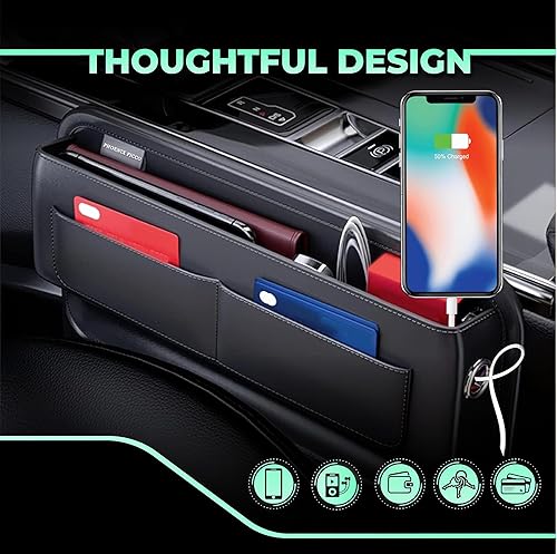 Miniatura 4 de Organizador universal de cuero para asiento de automóvil, caja de almacenamiento de bolsillo lateral para SUV y camión, accesorios esenciales para