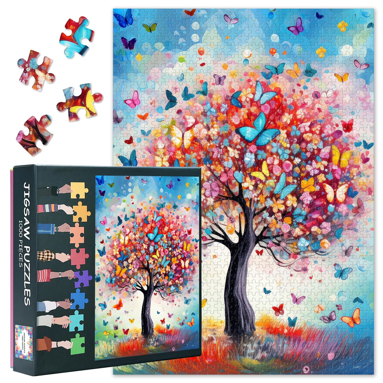 Puzzles for Adults Colorful Tree, Jigsaw Puzzles for Adults 1000 - Fantasy Butterfly Art, Hard Impossible Puzzle 27.5x19.7 Inch, Educational Games for Family, Birthday Party Gift Idea — image 1