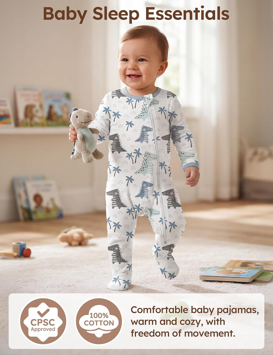 Unnivoll Baby Pajamas 100% Cotton Baby Sleepers for Newborn 0-3 3-6 6-9 Months 3Pcs Footie Pajamas Baby Boys Girls Clothes