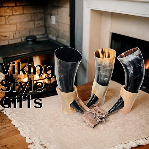 Miniatura 10 de Tazas de cuerno vikingo de 10 onzas  Tazas hechas a mano de cuerno real de 9 a 12 pulgadas para vino, cerveza, cáliz nórdico de THOR LOTR estilo