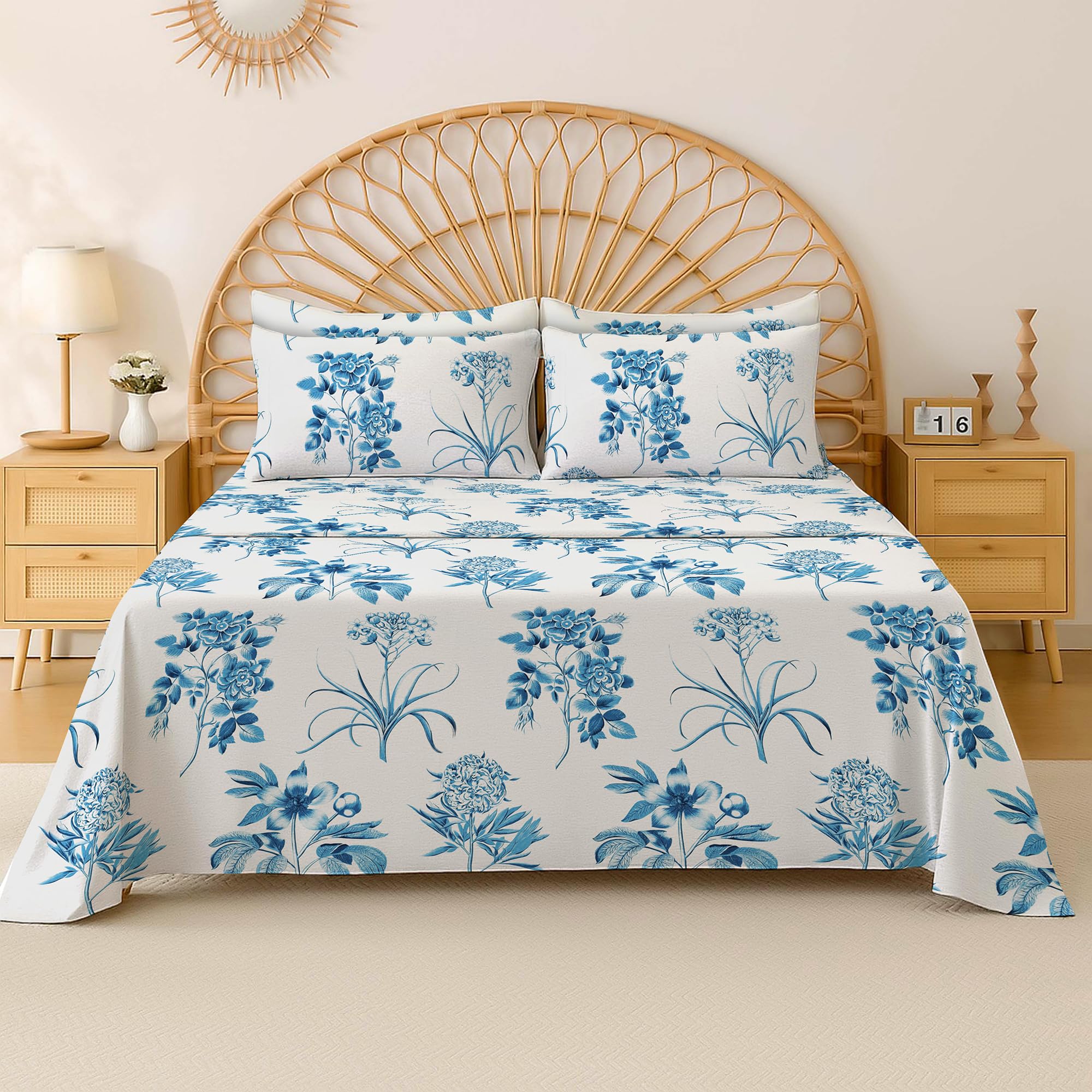 Cotton Comfort Bedding 100% Egyptian Cotton 400 Thread Count Printed Floral Flat Sheet – Soft, Breathable Bedding for Comfortable Sleep – Single, Small Double, Double & King Sizes