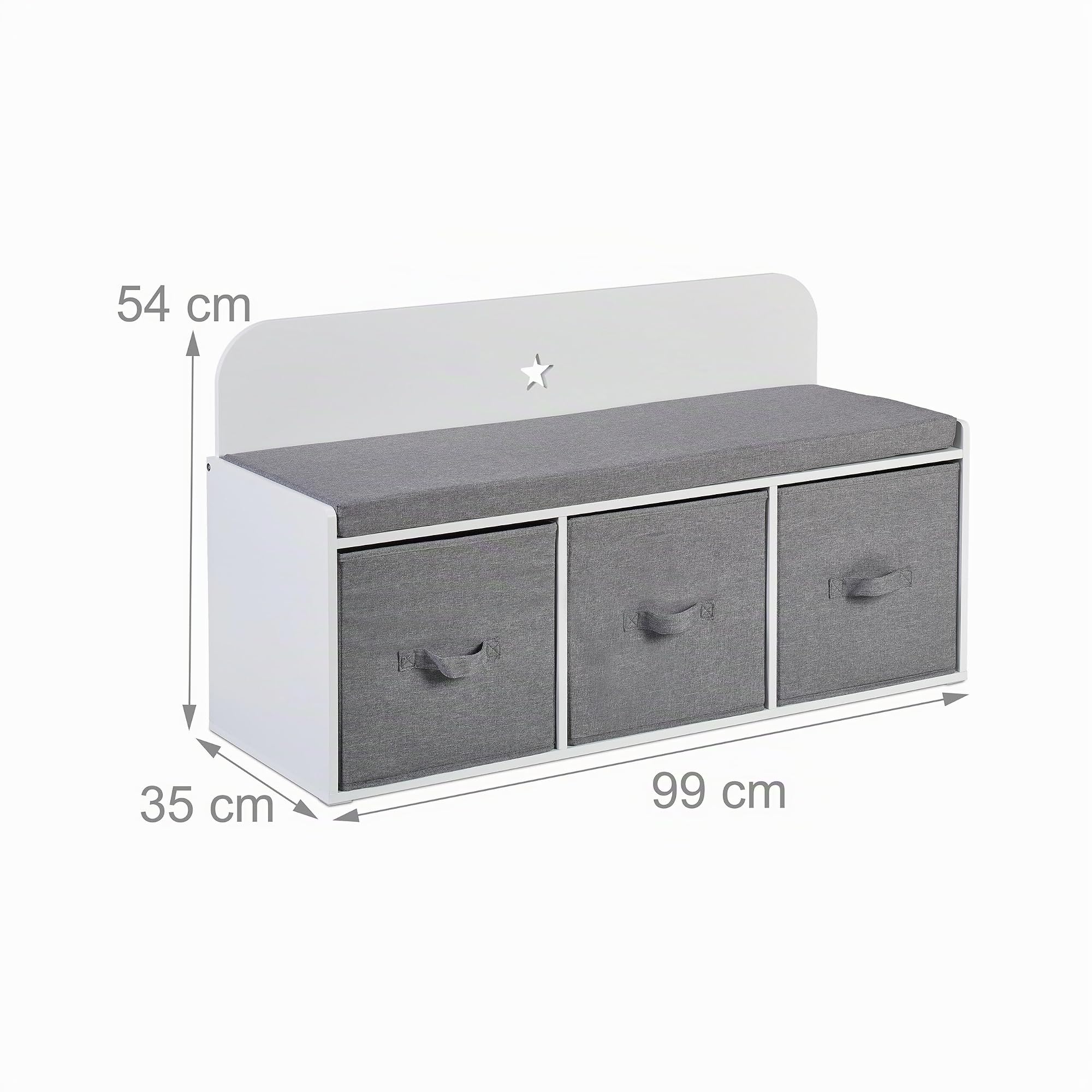 Relaxdays Banc avec Rangement pour Enfants, HxLxP : 54 x 99 x 35 cm, Chambre et Couloir, Banc rembourré, Blanc - Gris