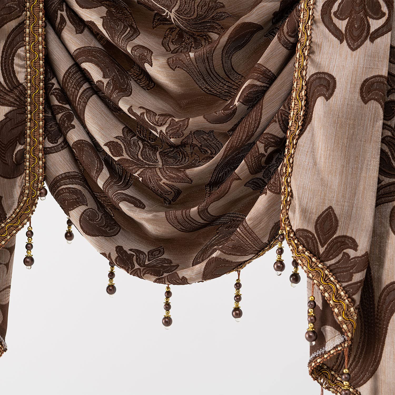 NAPEARL Jabot Curtains Valances and Swag Luxury Window Valances for Living Room Brown Waterfall Valances for Windows (1 Panel - Image 4