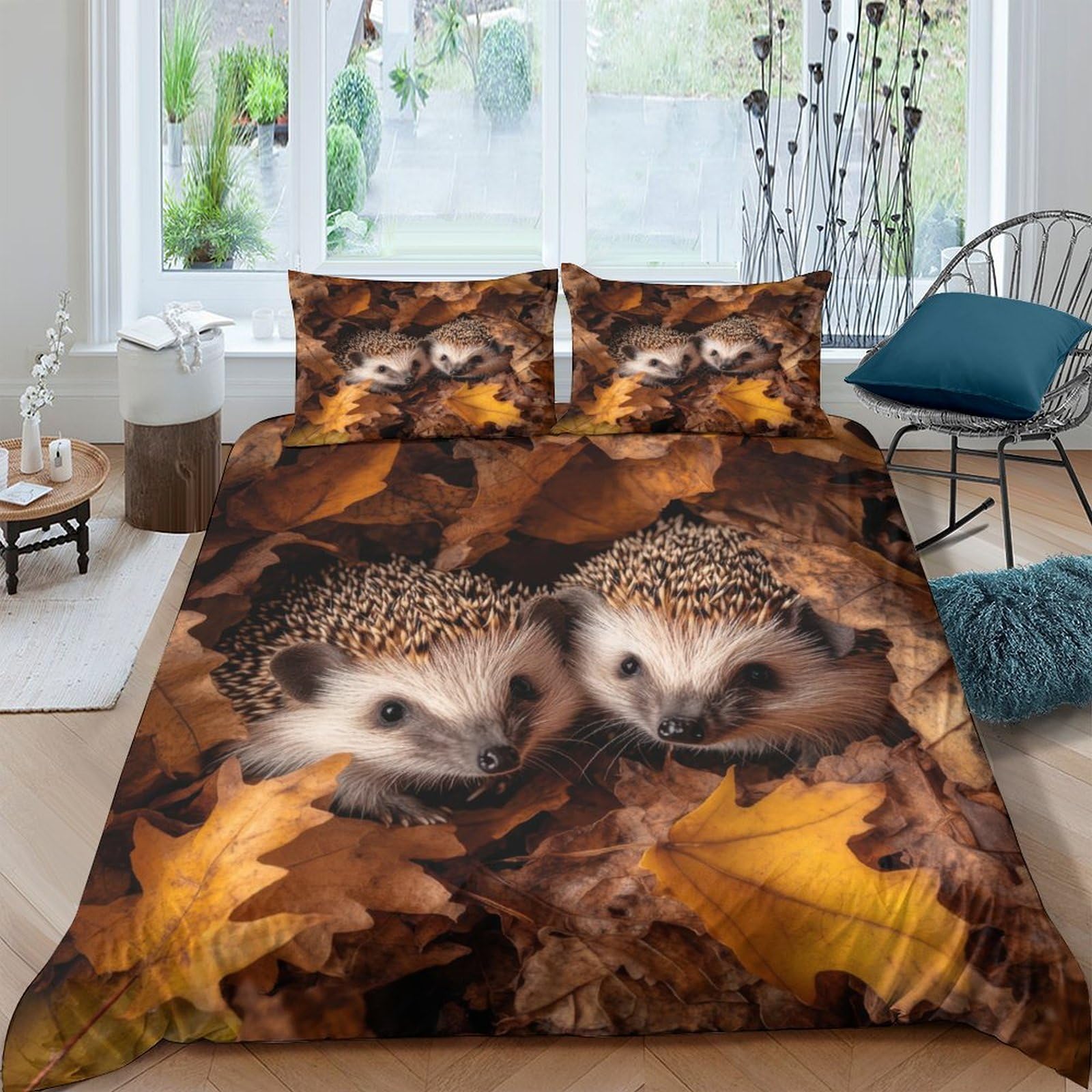 Ctjqhvkz Style-3 3D Printed Autumn Leaves Fitted Sheet Microfiber Hedgehog Mattress Cover Soft Breathable For Bedroom Guest Room Dorm Decor Single（135X200cm）