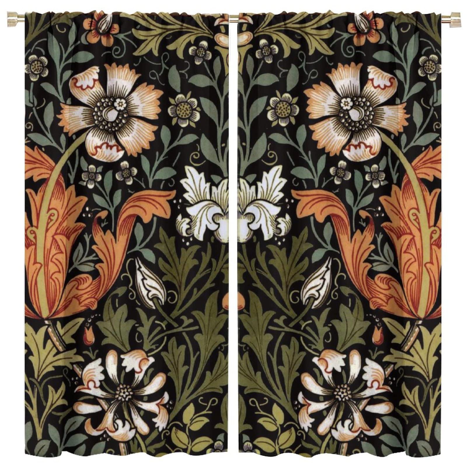 Extra Long Wildflower Curtain Flower Floral Vintage Botanical Accessories Herbs Plant Windows for Home Kitchen Office Coffee Room Curtains Window Curtain 2 Panels 52x96in