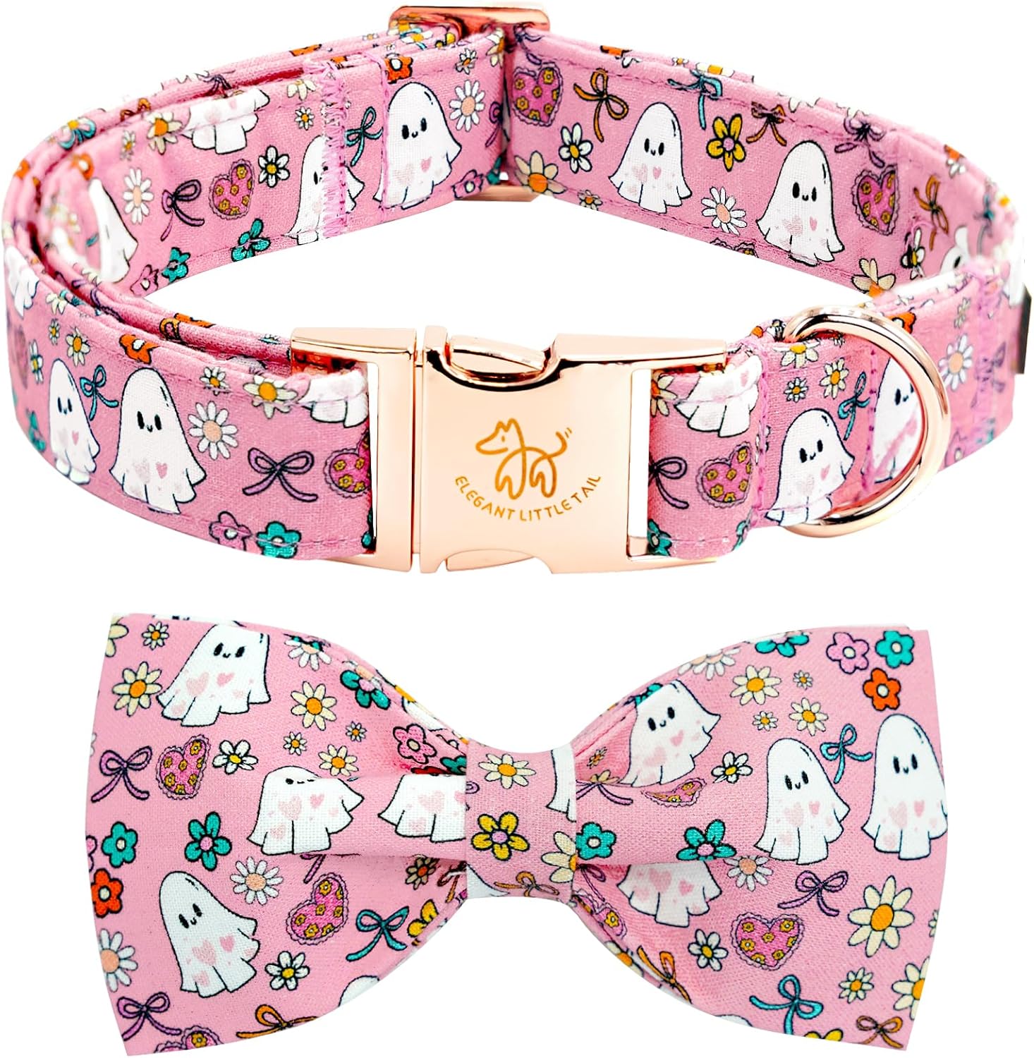 Amazon.com : Elegant little tail Halloween Dog Collar, Pink Ghosts ...