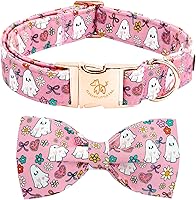 Vista 8 de Elegant little tail - Collar de otoño para mascotas con corbatín, lindo collar de Halloween con estampado de flores y calabaza para cachorros