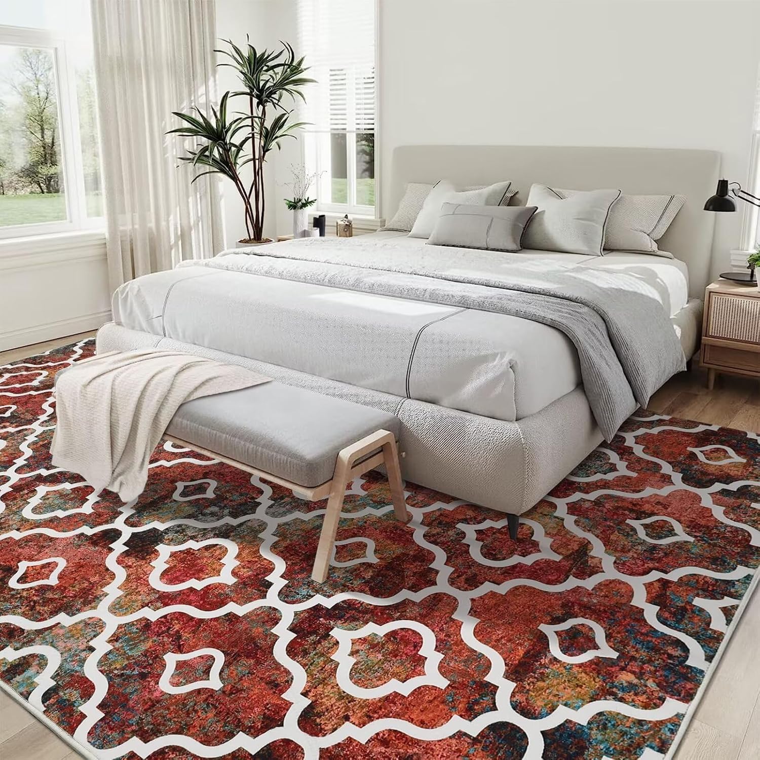 FairOnly 8x10 Area Rug Clearance Washable Rugs for Living Room Modern Geometric Rug Non-Shedding Christmas Rug Neutral Carpet for Bedroom Dining Room Nursery Farmhouse