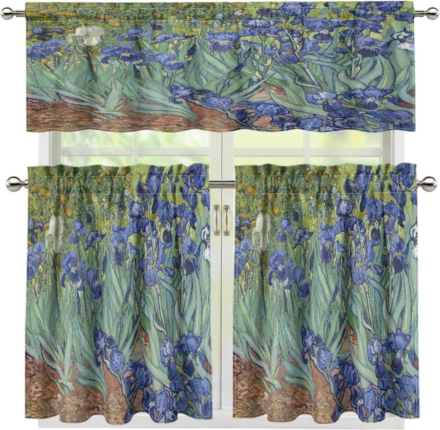 Oil Painting Valance Curtains, Starry Night Over The Rhone Art Abstract Blue Backdrop Decor Window Treatments, Rod Pocket Drapes for Bedroom Kitchen Living Room Bathroom, 54x18in 1P+27x36in 2P