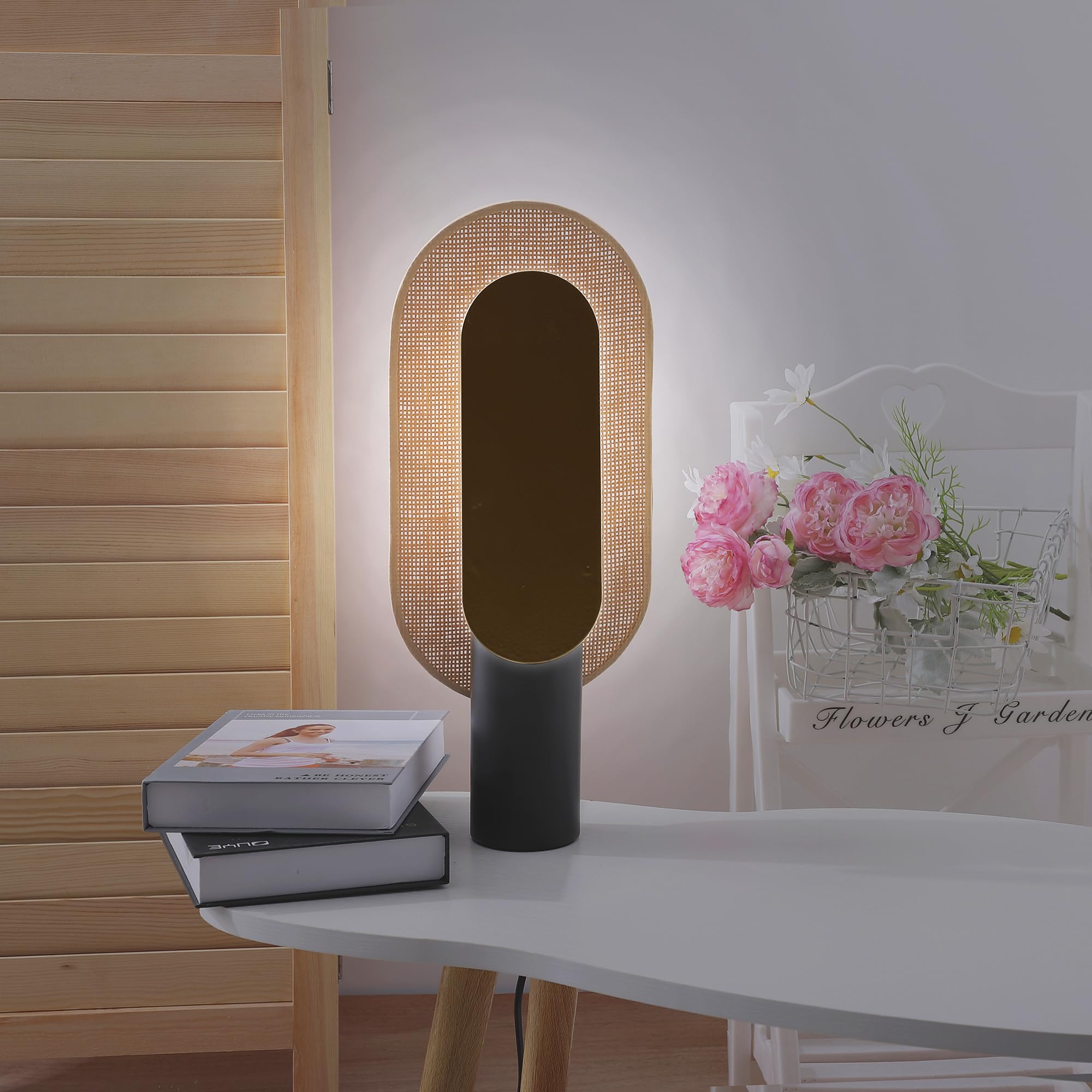 Kuber Industries Aesthetic & Modern Bedroom Lamp for Side Table | Office & Desk Table Lamp for Living Room and Home Decor with Paper Frame & Iron Base | Black & Gold-23AT14