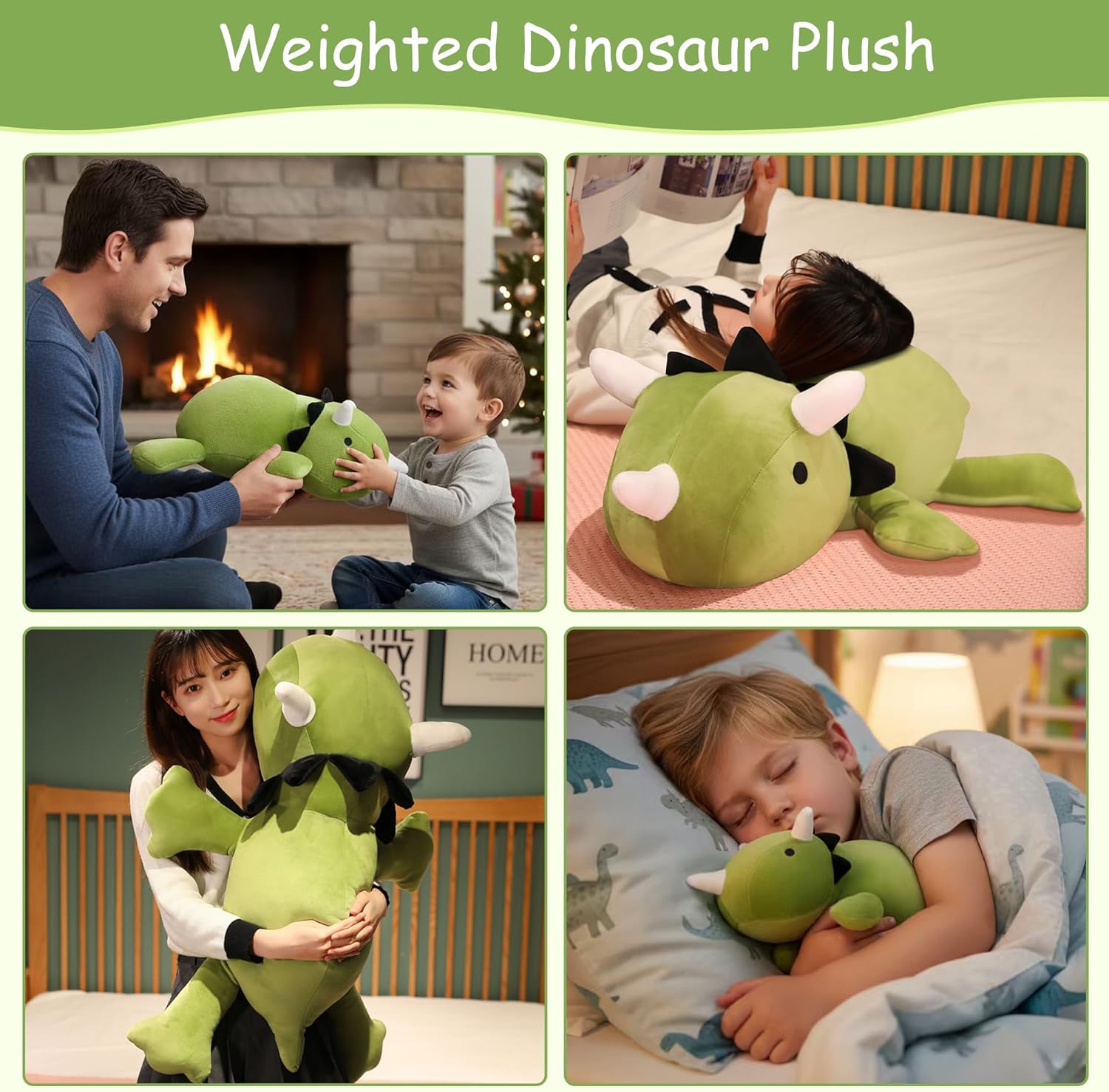 SQEQE Weighted Dinosaur Plush, Weighted Dinosaur Stuffed Animal, Dino Plushies Dino Pillow Toy Gift for Kids Adults 9.8 Inch, 0.8 Lbs - Image 5