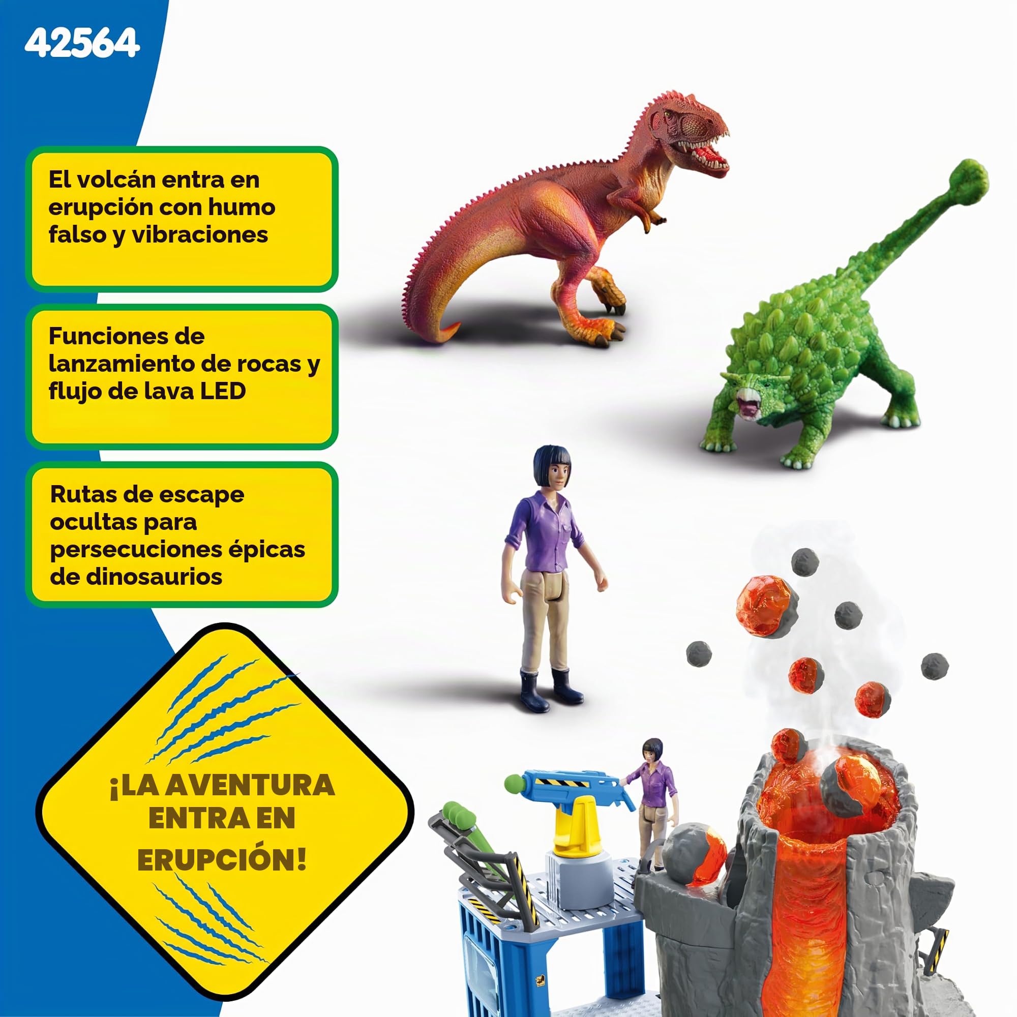 Schleich 42564 Playset - Gran expedición al volcán (Dinosaurs) | Juego a partir de 5 años | Set con figuras, muchas funciones y numerosos accesorios