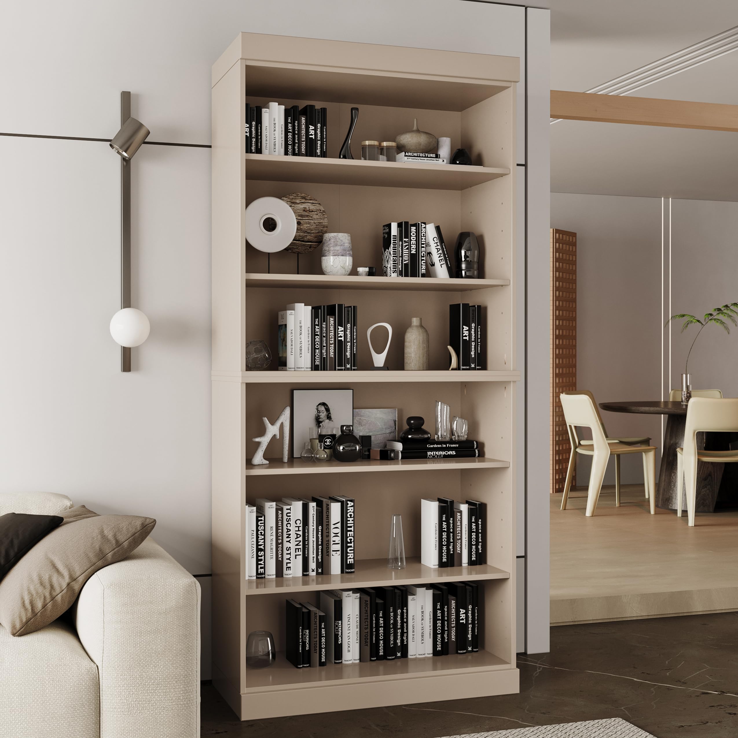 Palace Imports Solid Wood Bookcase - Stackable Modular 6-Tier Bookshelf - 71.5" Tall x 32" Wide - Beige, Open Display Shelf for Living Room, Office, Renewable 100% Eco-Friendly Wood, Made in Brazil