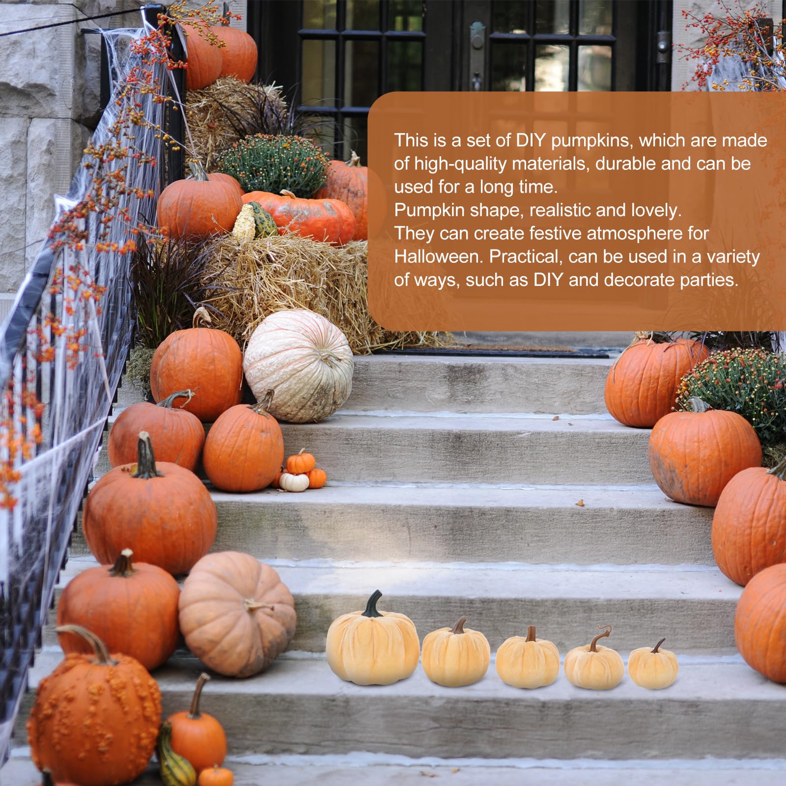 Abaodam 15 Pezzi Decorazione Zucca Arancia in Flanella a Forma di Zucca per Halloween e Interni, Effetto Decorativo senza Sbiadire, per Casa e Feste Autunnali