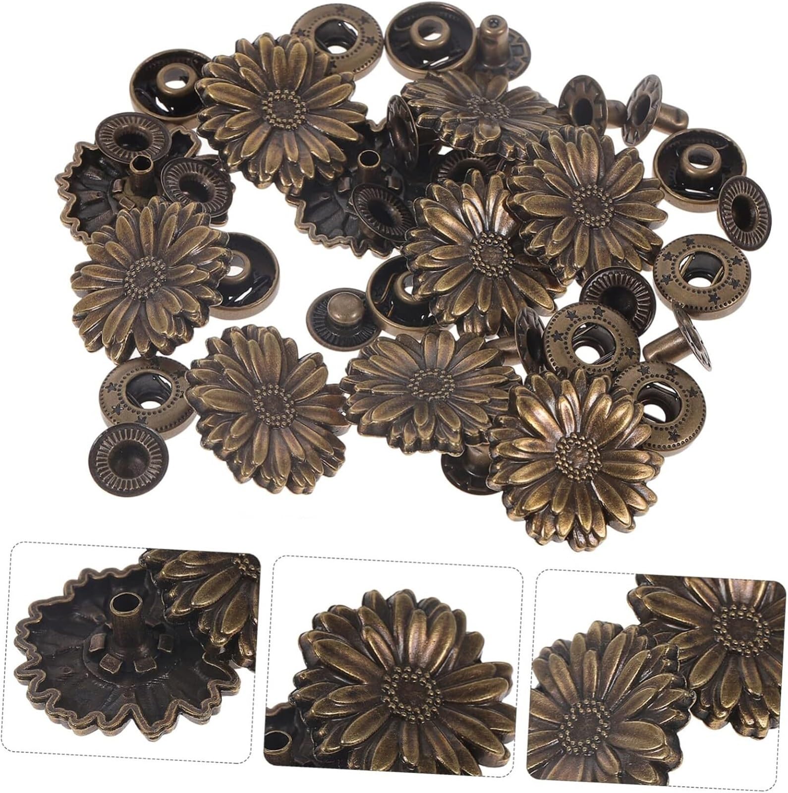 Napy do tkanin, Zapięcie na guziki zatrzaskowe, zatrzaski, 10 zestawów, portfel narzędzia do nitów, odzieży, skórzany zestaw klamer retro daisy, garnitur ze stopu metali