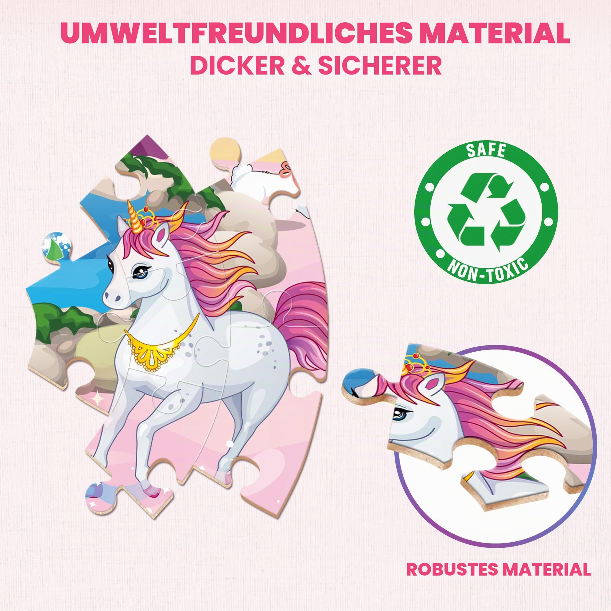 SYNARRY Große Einhorn Prinzessin Boden Puzzle für Kinder ab 3 4 5 6 7 8 Jahren, 70 Teile Kinderpuzzle Einhorn Holz, Lernspielzeug Spiele Geschenk für Jungen Mädchen