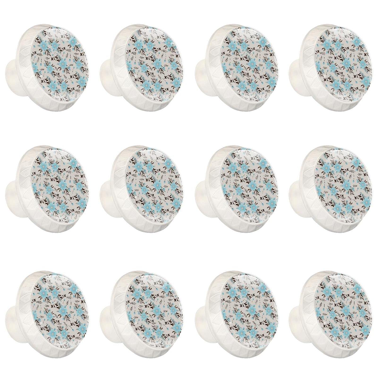 Boutons d'armoires de cuisine fleurs bleues poignée de tiroir placard commode 12 pièces