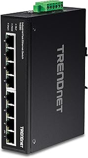 TRENDnet 8-Port Industrial Unmanaged Fast Ethernet DIN-Rail Switch, TI-E80, 8 X Fast Ethernet Ports, 12 – 56 VDC Redundant Power inputs, 6Kv ESD and 2Kv Eft Protection, Lifetime Protection