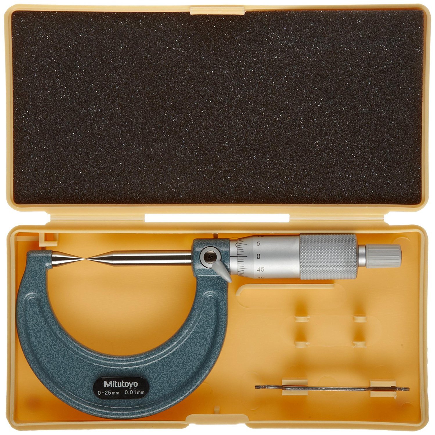 Mitutoyo 112-201 Sonder-Bügelmessschrauben, 0-25 mm, 30 Grad Spitze