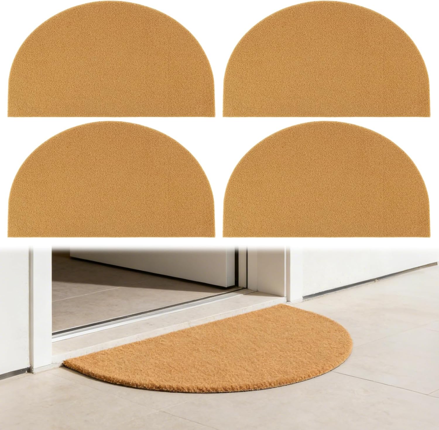 4 Pack Coir Doormats Half Circle 17 x 30 Inch, Blank Door Mats for Crafting with Non Slip Rubber Backing Personalized Welcome Mat for DIY Painting, Entryway Porch Indoor Outdoor Door Rugs
