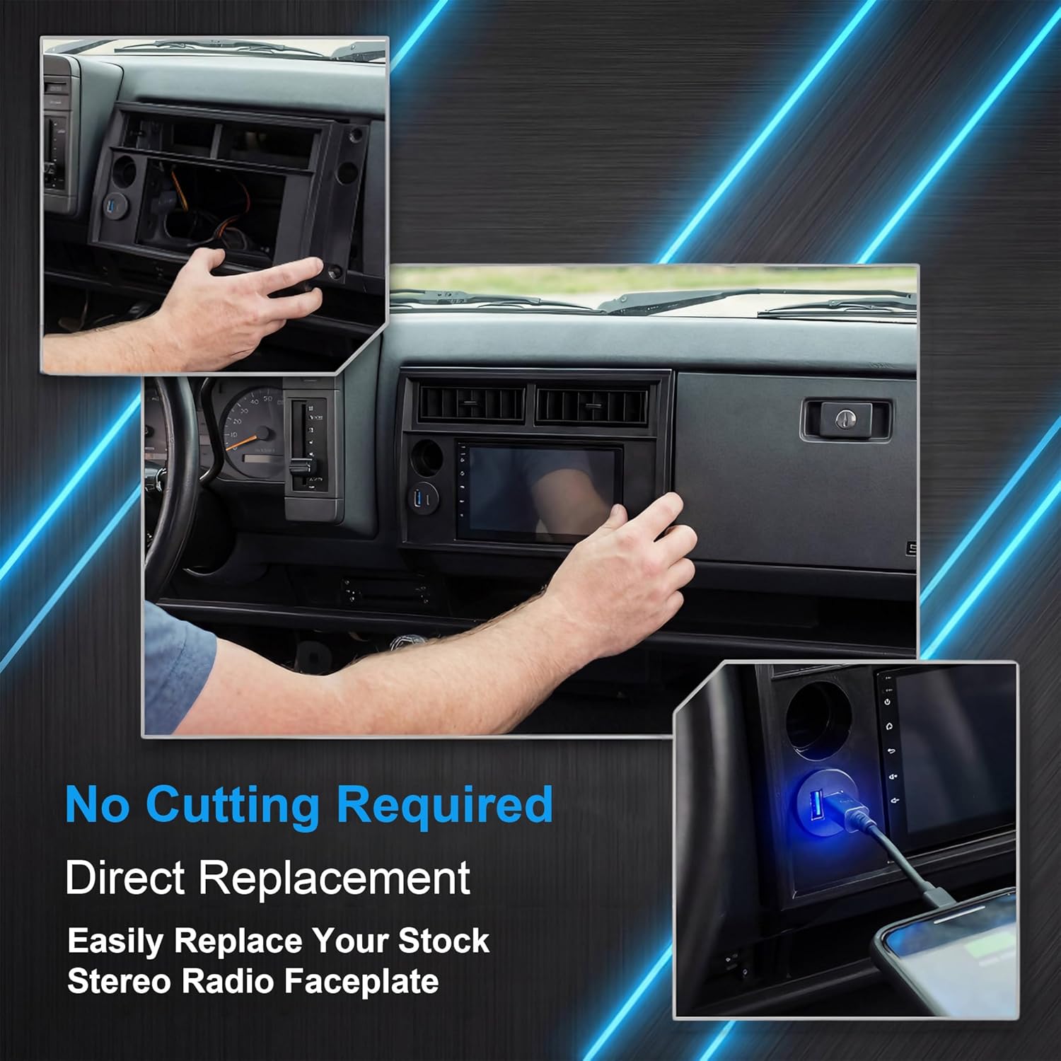PETG Double DIN Radio Dash Bezel Kit Compatible with Chevy S10 Blazer GMC S15 Jimmy Syclone Typhoon, Bravada, Car Stereo Installation Trim Panel Cover