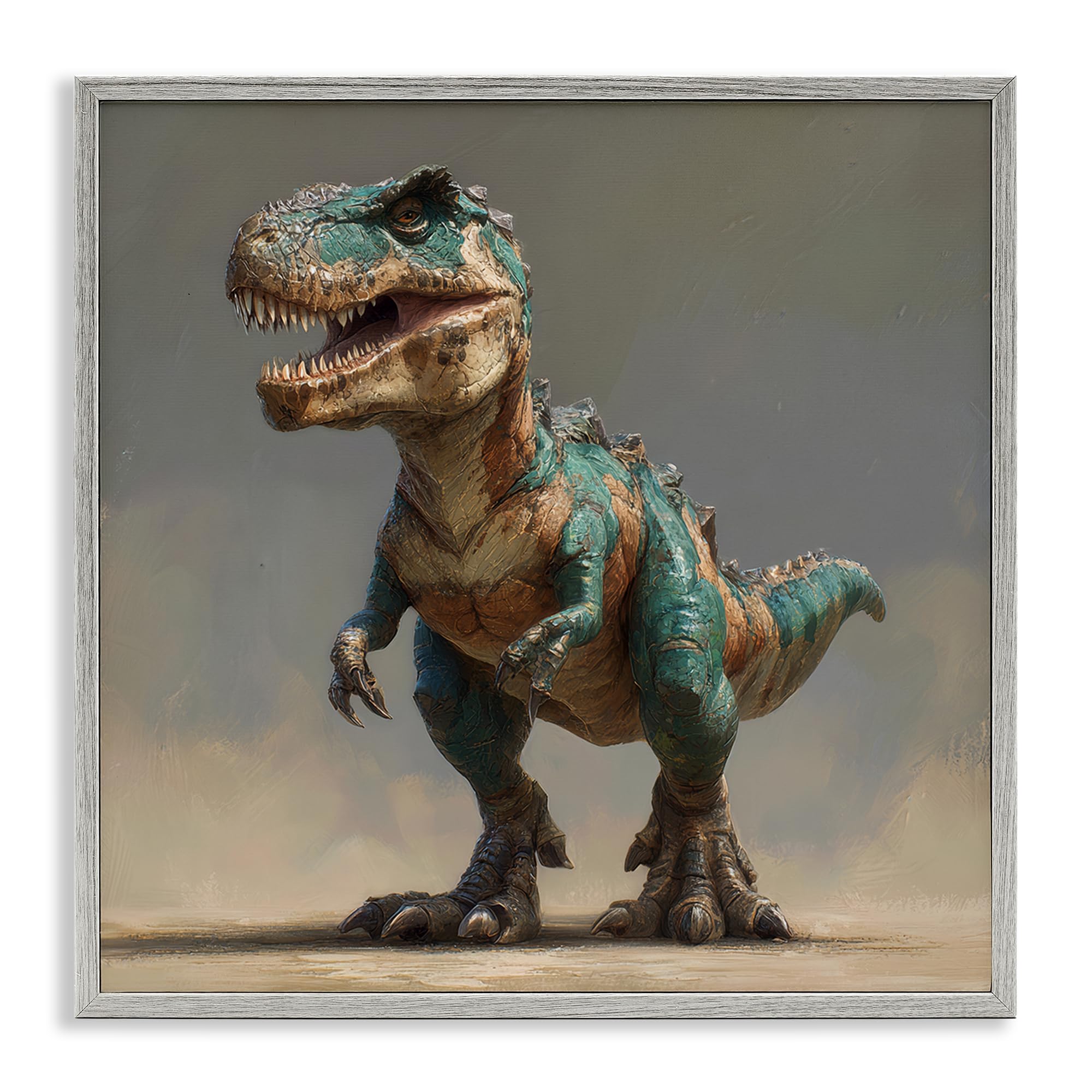 Stupell Industries Turquoise T-Rex Study Portrait 'Turquoise T-Rex Study', Framed Giclee Art, Gray, 17 X 17 Inches, Easy To Hang And Sturdy, Made In Usa, By Wumples